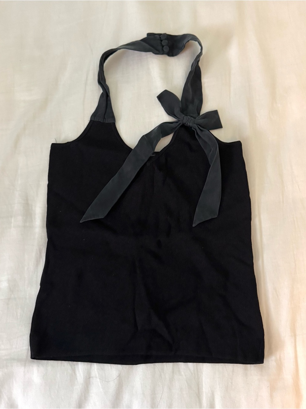 Black Halter Tie Neck Women's Tank Top